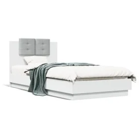 White engineered wood bed frame with headboard 100x200cm by , Beds and slatted bases - Ref: Foro24-3209933, Price: 155,68 €, ...