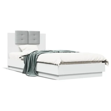 White engineered wood bed frame with headboard 100x200cm by , Beds and slatted bases - Ref: Foro24-3209933, Price: 155,68 €, ...
