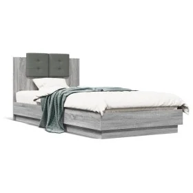 Sonoma gray engineered wood bed with headboard 100x200 cm by , Beds and slatted bases - Ref: Foro24-3209938, Price: 155,81 €,...