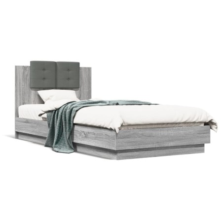 Sonoma-graues Holzwerkstoffbett mit Kopfteil 100 x 200 cm von , Betten und Lattenroste - Ref: Foro24-3209938, Preis: 157,61 €...
