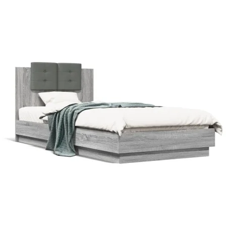 Sonoma gray engineered wood bed with headboard 100x200 cm by , Beds and slatted bases - Ref: Foro24-3209938, Price: 155,81 €,...