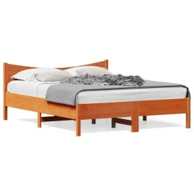 Bed frame with wax brown pine wood headboard 160x200 cm by , Beds and slatted bases - Ref: Foro24-3216365, Price: 199,60 €, D...