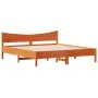 Bed frame with wax brown pine wood headboard 200x200 cm by , Beds and slatted bases - Ref: Foro24-3216359, Price: 217,26 €, D...