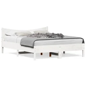 White pine wood bed frame with headboard 150x200cm by , Beds and slatted bases - Ref: Foro24-3216367, Price: 200,76 €, Discou...