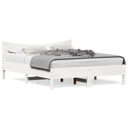 Estructura de cama con cabecero madera de pino blanco 150x200cm de , Camas y somieres - Ref: Foro24-3216367, Precio: 200,75 €...