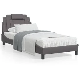 Bed frame with LED lights gray synthetic leather 90x190 cm by , Beds and slatted bases - Ref: Foro24-3213990, Price: 156,61 €...