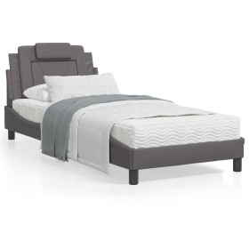 Estructura de cama con luces LED cuero sintético gris 90x190 cm de , Camas y somieres - Ref: Foro24-3213990, Precio: 153,63 €...
