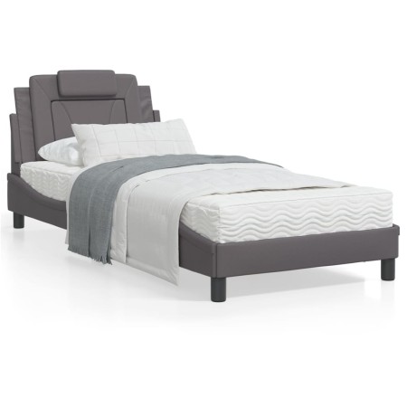 Bed frame with LED lights gray synthetic leather 90x190 cm by , Beds and slatted bases - Ref: Foro24-3213990, Price: 153,63 €...