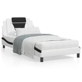 Bed frame with LED black white synthetic leather 100x200 cm by , Beds and slatted bases - Ref: Foro24-3214007, Price: 150,57 ...