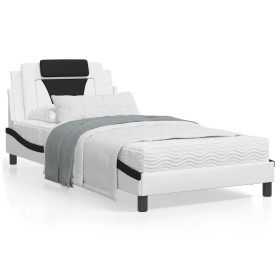 Estructura cama con LED cuero sintético blanco negro 100x200 cm