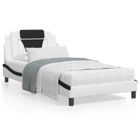 Estructura cama con LED cuero sintético blanco negro 100x200 cm de , Camas y somieres - Ref: Foro24-3214007, Precio: 152,86 €...