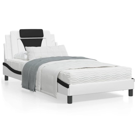 Bed frame with LED black white synthetic leather 100x200 cm by , Beds and slatted bases - Ref: Foro24-3214007, Price: 152,86 ...