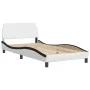 Bed frame with LED black white synthetic leather 100x200 cm by , Beds and slatted bases - Ref: Foro24-3214007, Price: 150,57 ...