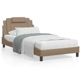 Bed frame with LED cappuccino synthetic leather 100x200 cm by , Beds and slatted bases - Ref: Foro24-3214005, Price: 145,73 €...