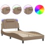 Bed frame with LED cappuccino synthetic leather 100x200 cm by , Beds and slatted bases - Ref: Foro24-3214005, Price: 149,05 €...