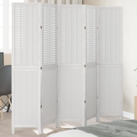 Biombo separador de 5 paneles madera maciza Paulownia blanco de , Divisores de ambientes - Ref: Foro24-358727, Precio: 154,53...