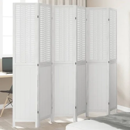 Biombo separador de 6 paneles madera maciza Paulownia blanco de , Divisores de ambientes - Ref: Foro24-358731, Precio: 188,78...