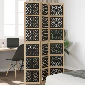Biombo separador 3 paneles madera maciza Paulownia marrón negro de , Divisores de ambientes - Ref: Foro24-358799, Precio: 95,...