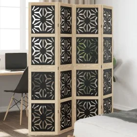 Divider screen 4 panels solid Paulownia wood brown black by , Room dividers - Ref: Foro24-358802, Price: 121,08 €, Discount: %