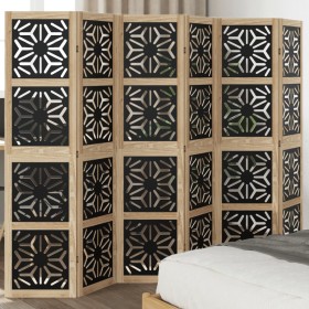 Biombo separador 6 paneles madera maciza Paulownia marrón negro de , Divisores de ambientes - Ref: Foro24-358809, Precio: 162...