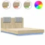 Bed frame with headboard LED lights Sonoma oak 120x190 cm by , Beds and slatted bases - Ref: Foro24-3210054, Price: 175,90 €,...