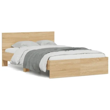 Sonoma oak bed frame with headboard and LED lights 135x190 cm by , Beds and slatted bases - Ref: Foro24-3207632, Price: 138,2...