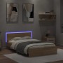 Sonoma oak bed frame with headboard and LED lights 135x190 cm by , Beds and slatted bases - Ref: Foro24-3207632, Price: 139,8...