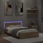 Sonoma oak bed frame with headboard and LED lights 135x190 cm by , Beds and slatted bases - Ref: Foro24-3207632, Price: 138,2...