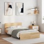 Sonoma oak bed frame with headboard and LED lights 135x190 cm by , Beds and slatted bases - Ref: Foro24-3207632, Price: 139,8...