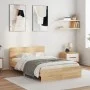 Sonoma oak bed frame with headboard and LED lights 135x190 cm by , Beds and slatted bases - Ref: Foro24-3207632, Price: 138,2...