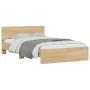 Sonoma oak bed frame with headboard and LED lights 135x190 cm by , Beds and slatted bases - Ref: Foro24-3207632, Price: 138,2...