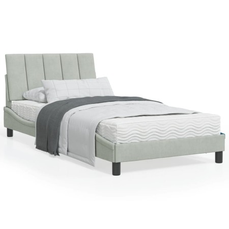 Light gray velvet bed frame with headboard 100x200cm by , Beds and slatted bases - Ref: Foro24-3207831, Price: 141,09 €, Disc...