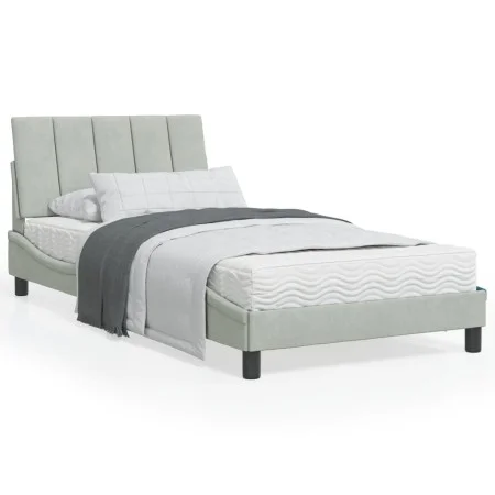 Light gray velvet bed frame with headboard 100x200cm by , Beds and slatted bases - Ref: Foro24-3207831, Price: 137,65 €, Disc...
