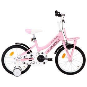 Bicicleta niños con portaequipajes delantero 16" blanco y rosa