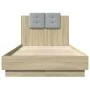 Bed frame headboard LED lights Sonoma oak 75x190 cm by , Beds and slatted bases - Ref: Foro24-3210068, Price: 154,60 €, Disco...