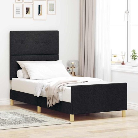Estructura de cama con cabecera Negro 100 x 200 cm tela