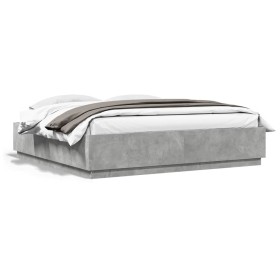 Bed frame with LED lights concrete gray wood 200x200 cm by , Beds and slatted bases - Ref: Foro24-3209586, Price: 189,56 €, D...