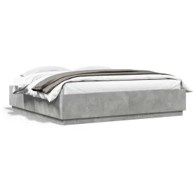 Bed frame with LED lights concrete gray wood 200x200 cm by , Beds and slatted bases - Ref: Foro24-3209586, Price: 187,24 €, D...