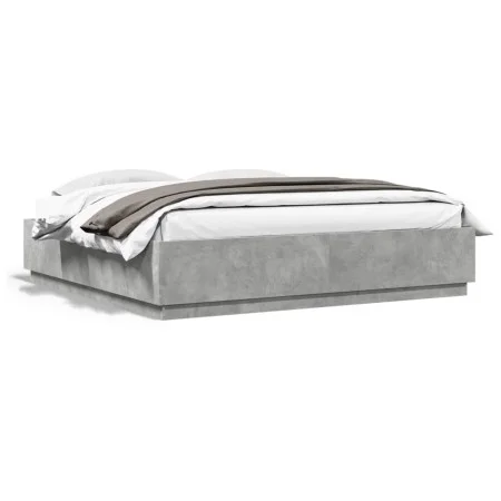 Bed frame with LED lights concrete gray wood 200x200 cm by , Beds and slatted bases - Ref: Foro24-3209586, Price: 187,24 €, D...