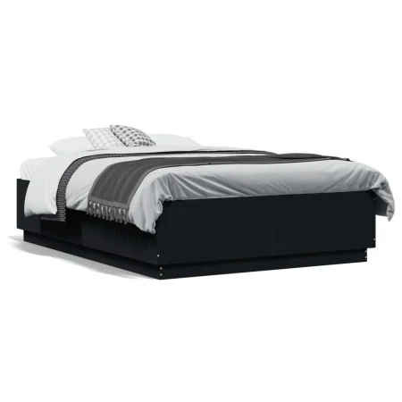 Bed frame with LED lights black engineered wood 120x190cm by , Beds and slatted bases - Ref: Foro24-3209654, Price: 160,82 €,...