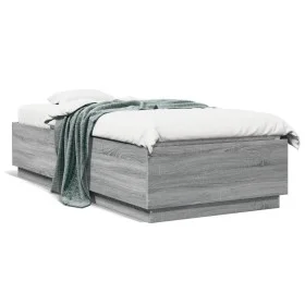 Bed frame with LED lights Sonoma gray wood 90x200 cm by , Beds and slatted bases - Ref: Foro24-3209637, Price: 137,82 €, Disc...
