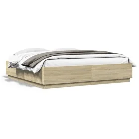 Estructura cama con luces LED madera roble Sonoma 180x200 cm de , Camas y somieres - Ref: Foro24-3209592, Precio: 178,93 €, D...