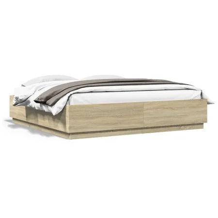 Sonoma oak wood bed frame with LED lights 180x200 cm by , Beds and slatted bases - Ref: Foro24-3209592, Price: 178,93 €, Disc...
