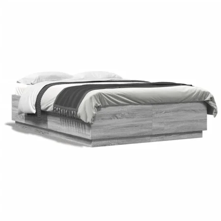 Sonoma gray wood bed frame with LED lights 120x200 cm by , Beds and slatted bases - Ref: Foro24-3209623, Price: 167,05 €, Dis...