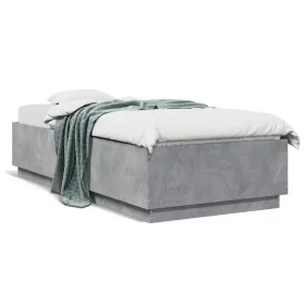 Bed frame with LED lights concrete gray wood 100x200 cm by , Beds and slatted bases - Ref: Foro24-3209628, Price: 132,00 €, D...