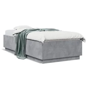 Concrete gray wood bed frame with LED lights 90x200 cm by , Beds and slatted bases - Ref: Foro24-3209635, Price: 132,92 €, Di...