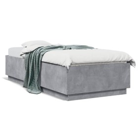 Estructura de cama con luces LED madera gris hormigón 90x200 cm de , Camas y somieres - Ref: Foro24-3209635, Precio: 134,53 €...