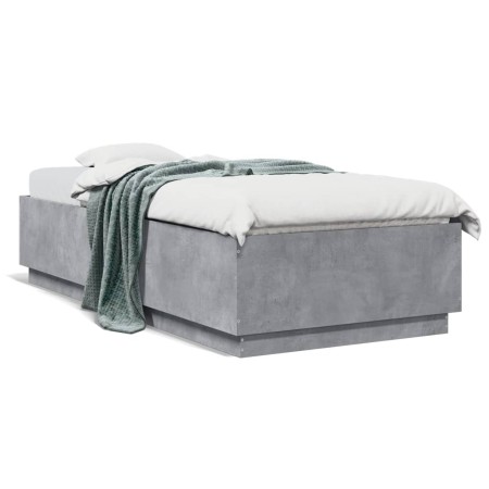 Concrete gray wood bed frame with LED lights 90x200 cm by , Beds and slatted bases - Ref: Foro24-3209635, Price: 135,13 €, Di...