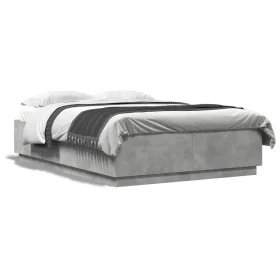 Bed frame with LED lights concrete gray wood 160x200 cm by , Beds and slatted bases - Ref: Foro24-3209600, Price: 192,97 €, D...
