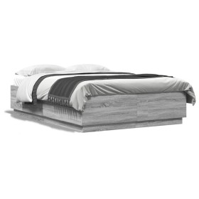 Sonoma gray wood bed frame with LED lights 150x200 cm by , Beds and slatted bases - Ref: Foro24-3209609, Price: 177,29 €, Dis...
